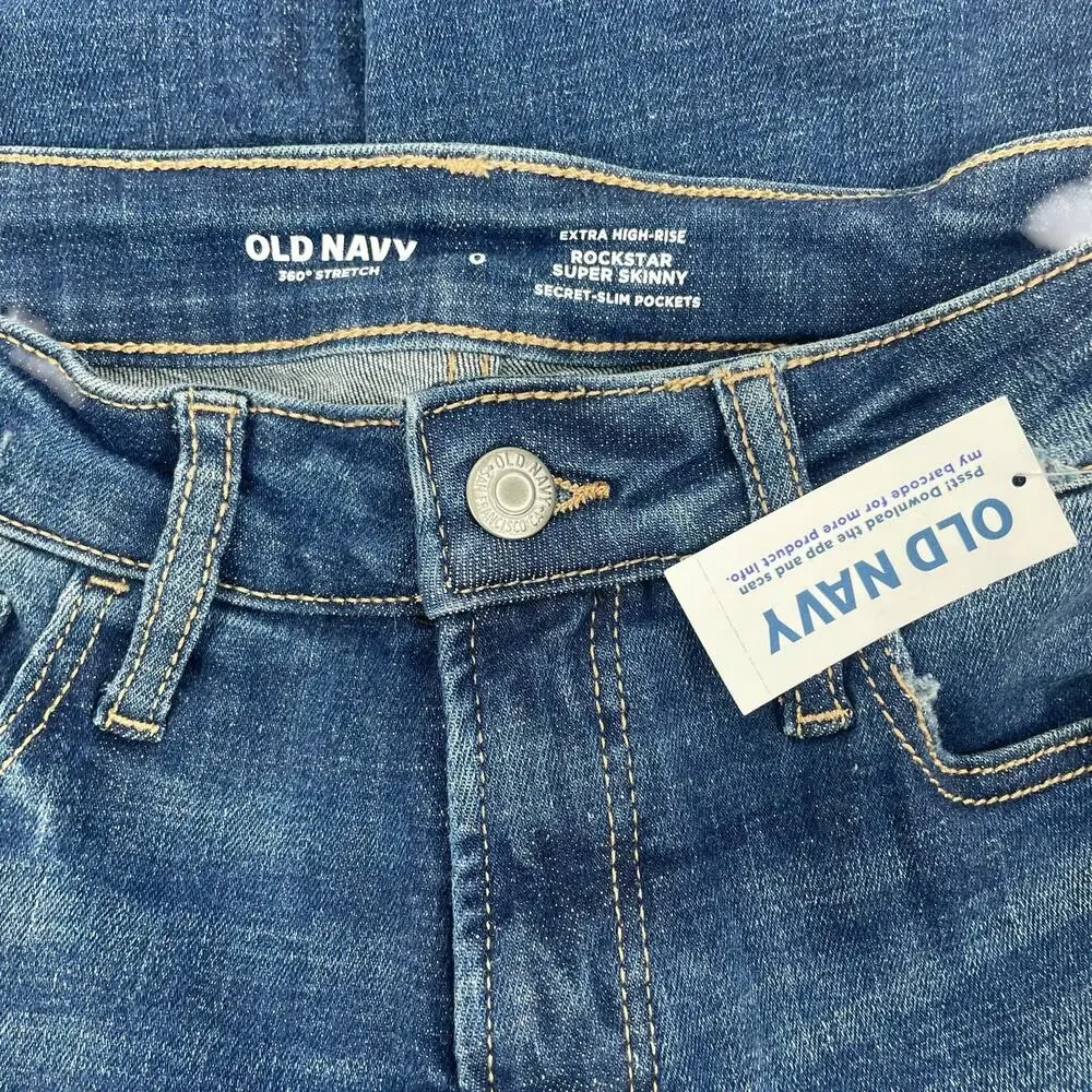 Old Navy Rockstar High Rise Super Skinny Jeans Distressed Size 0